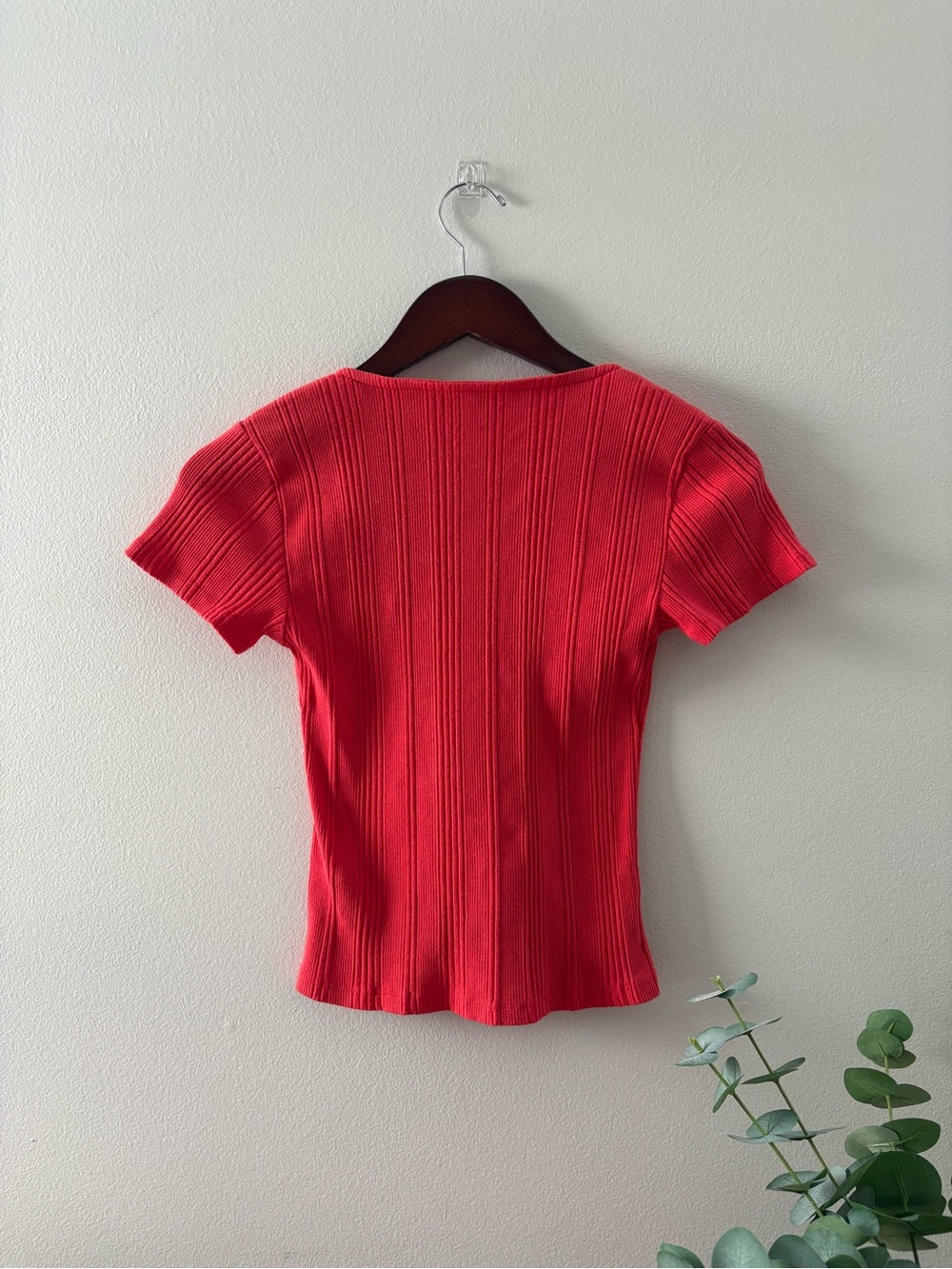 Anthropology V-Neck Button-Front Ribbed Top - Red - Picture 3 of 4
